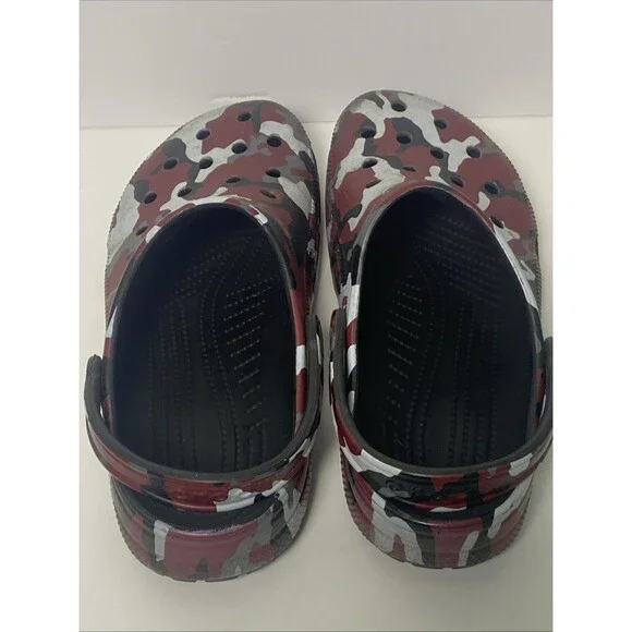 Crocs Unisex Red Black Grey Camo Shoes/Slip ons Size M-9 W-11 Preowned - Picture 3 of 6